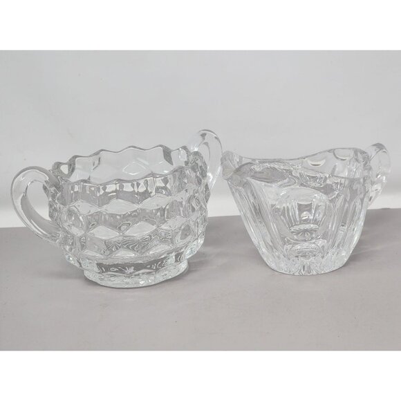 Vintage Clear Glass Cream & Sugar Bowls With Elegant‎ Cut Design (Not a Set) - Picture 1 of 15